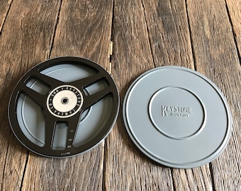 Vintage Film Reel - Keystone Boston Film Reel And Canister - Retro Film Reel - Black Metal Film Reel - Movie Room Decor - 8mm Film Reel