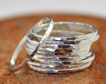 Super Thin Pure Silver Stackable Ring(s), Silver Stacking RIngs, Silver RIng, Dainty Simple Silver Ring, Hammered Silver Rings, Silver Band