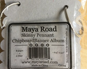 Skinny Pennant Chipboard Banner Album 6.5" X 3.2" - 8 Pages + 2 Rings - C2714 - from Maya Road