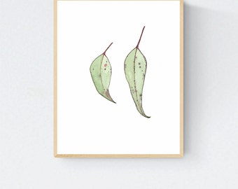 Eucalyptus Print, Gum Leaves Painting, Gum Leaf Watercolour, Minimalist Australian Art, Botanical Wall Decor, Australian Nature
