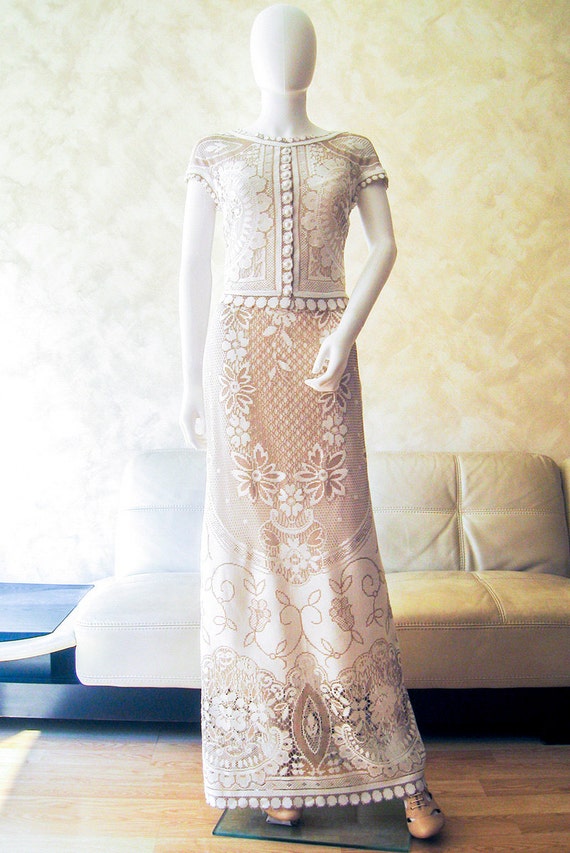 Lace wedding  dress  bridal  dress  made from original Nottingham 