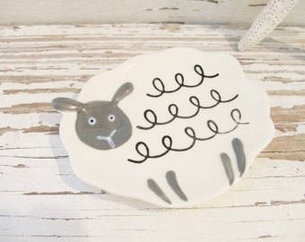 Baby lamb dish sheep ring holder jewelry plate lamb spoonrest tea bag pill dish