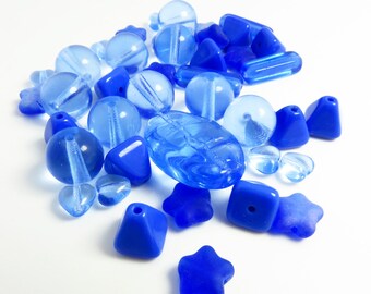Firepolished Mixed Beads in Blue Shades Blue Man Mix -38 Beads - B-MIX-3005