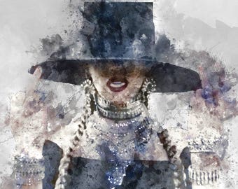 Beyonce Betonce Knowles, Diva Art Print, Beyonce Poster, I slay Decor, Watercolor Contemporary Abstract Drawing Print, Queen Bee