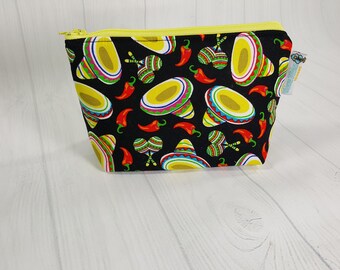Cinco de Mayo Black Zipper Notions Pouch, Mini Zippered Wedge Bag, Craft Pouch NP0053
