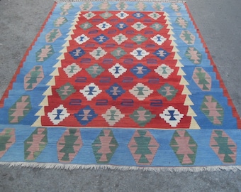 free shipping VINTAGE TURKİSH ousak kilim Anatolian handwoven kilim rug decorative kilim - SİZE : 80'' X 120'' ( 200 cm X 300 cm)