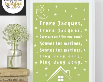 Nursery Rhyme Print | Frere Jacques Poster, Print, Wall Art, Instant Digital Download, PDF, Nursery Decor, Nursery Art, Printable Art
