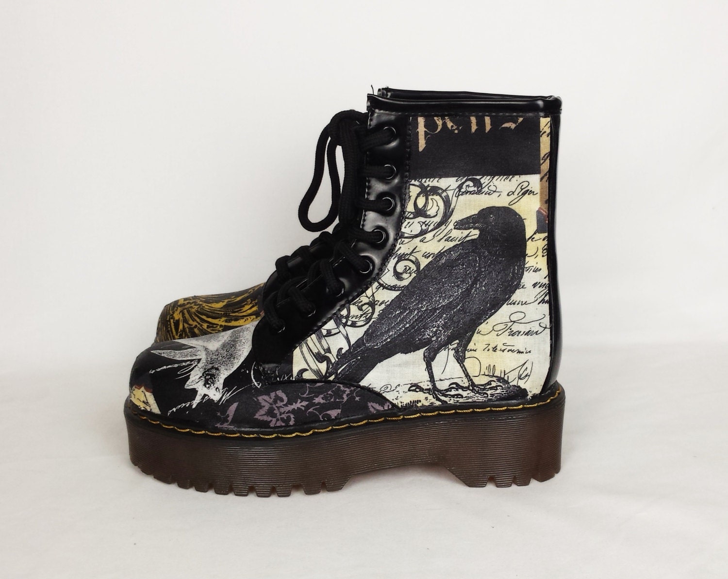 Crow shoes raven print shoes goth shoes alternative women