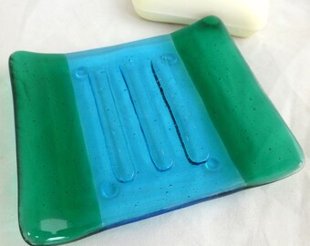 Fused Glass Soap Dish in Teal and Turquoise Colours