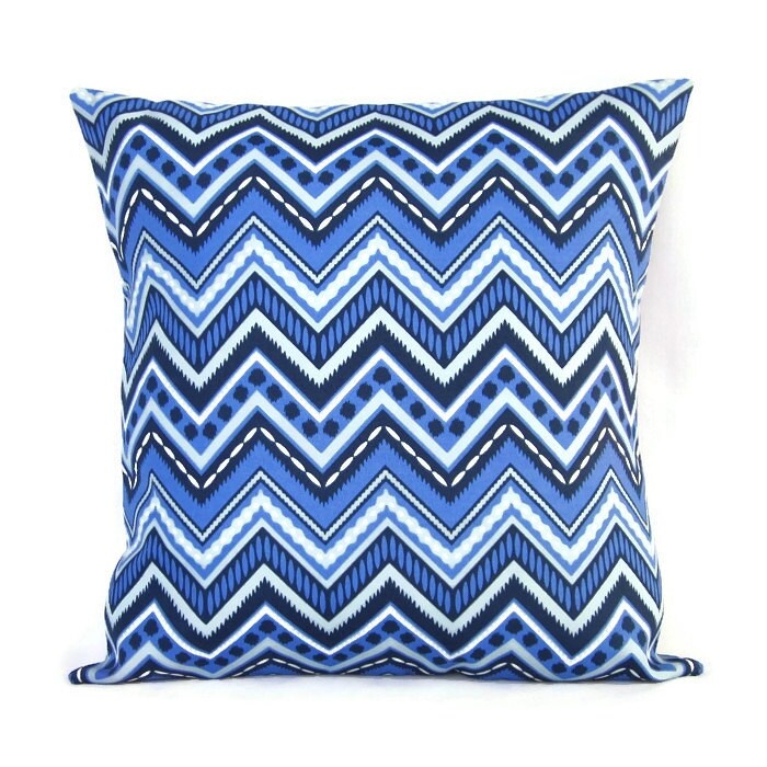 Blue Outdoor Throw Pillow Cover Chevron Home Decor Decorative