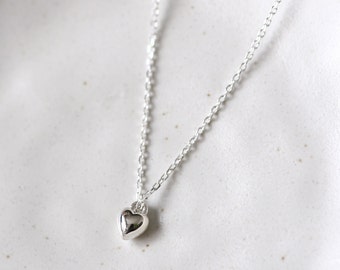 Mini Solid Heart Necklace 925 Sterling Silver Tiny Heart Dainty Pendant