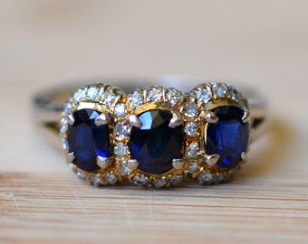 1.42 Carat Sapphire and Diamond Ring - Sapphire Engagement Ring - One Carat Sapphire Ring - Size 8 Sapphire Ring