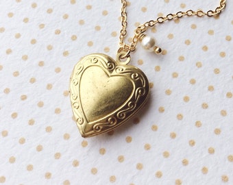 Brass Heart Locket Necklace / Little Heart Locket necklace / Lockets for Girls / Gold Locket
