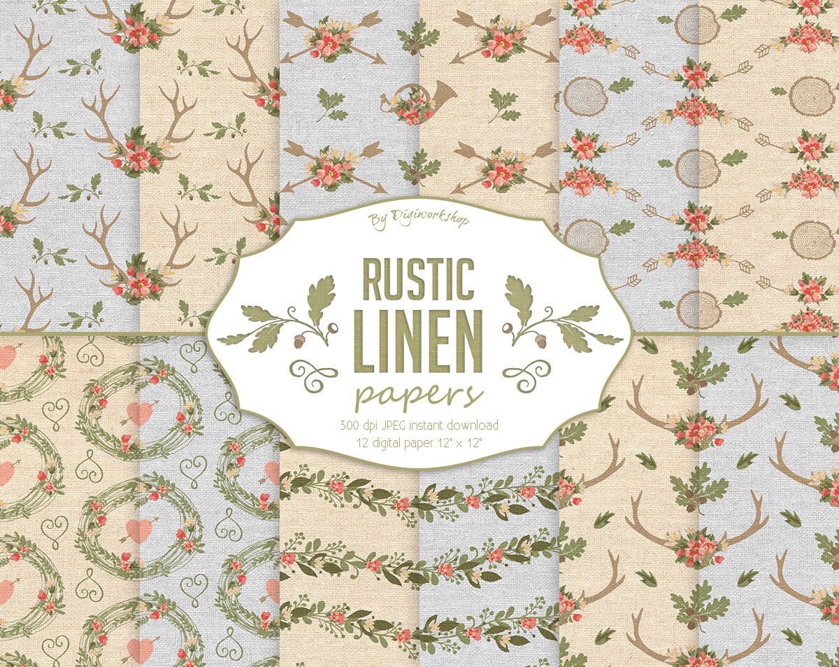 Rustic Digital Paper: Rustic Linen linen pack incl