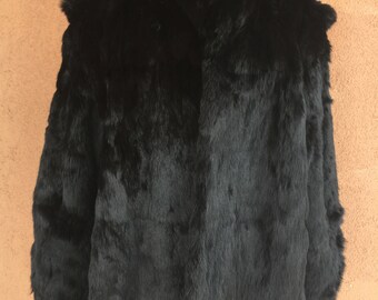 Vintage 80's - Black Rabbit Shiny and Soft Fur Short Coat / Jacket