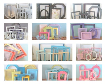 Custom Made Picture Frames Set of 5 Distressed Painted Photo Frames Wall Collage