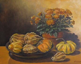 Pumpkins still life Original Oil painting handmade