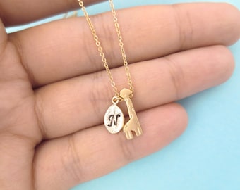 Personalized, Letter, Initial, Gold, Silver, Giraffe, Animal, Necklace, Cute, Birthday, Friendship, Mom, Sister, Gift, Jewelry