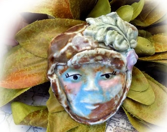 pendant bead -Ceramic Pendant - Focal Bead - pottery bead -clay beads -necklace bead - OOAK bead - people bead - # 66