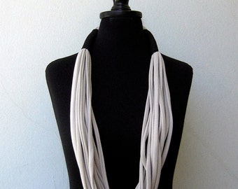 The tribal necklace - handmade in black and ivory jersey fabric