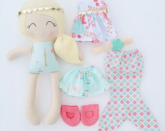 Dress up doll - fabric doll - handmade doll - modern rag doll - girls room decor - girls toy - cloth doll