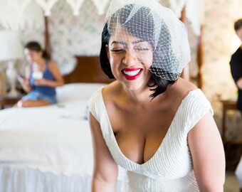 Full Double layer bandeau birdcage veil - Bandeau Veil, Birdcage Veil, Wedding Veil, Bridal Veil, Russian Veil Tulle Veil, Bird Cage Veil