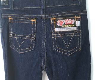 Vintage kids 1970s Euro Stars dark denim slim fit jeans, straight cut, made in England 70s jeans, Size 4Y