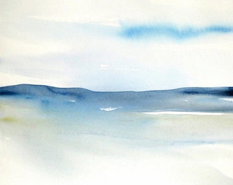 Original Abstract Landscape Watercolor, Contemporary Seascape Watercolor, Modern abstract Watercolor painting, blue abstract.
