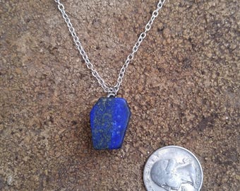 Blue Lapis Lazuli Coffin Necklace By Ugly Shyla - reconstructed lapis - casket - mini - memento mori - gothic jewelry - Stone - macabre