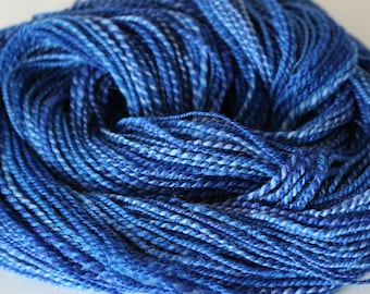 Hand spun 2 ply Polwarth wool/ Tussah Silk Royal Blue