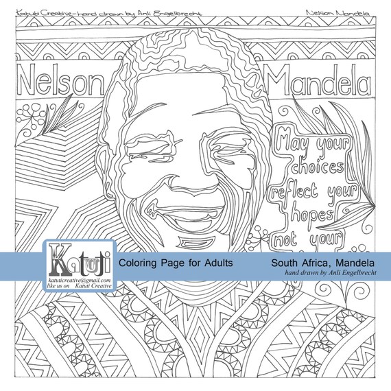 Coloring pages instant download South Africa Nelson Mandela