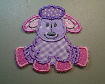 Stuffed lamb in pink and purple embroidered iron on or sew on applique patch