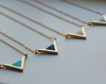 Gold Triangle Necklace, Triangle Jewelry Geometric Necklace Turquoise Mint Labradorite Lapis Marble Stone Minimalist Jewelry Dainty Necklace