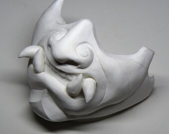 White Oni Mask Blank DIY Cast Urethan Plastic Original Design By Wiremonk