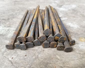 Vintage Square Nails (26) ~ Rusty Nails ~ Steampunk ~ Industrial ~ Rustic Hardware ~ Primitive Nails ~ Steel Nails