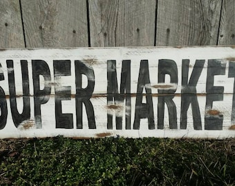 Supermarket Rustic Sign, Wood Wall Art Farmhouse Style Farmhouse Kitchen Sign