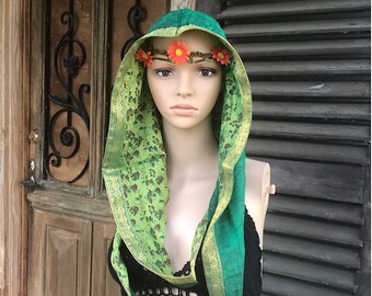 Reversible Hood/ Summer Festival Hood/ Music Festival Hood/ Boho Silk Hood/ Reversible Infinity Hooded Scarf/ Cowl Hooded Scarf/ Unisex Hood