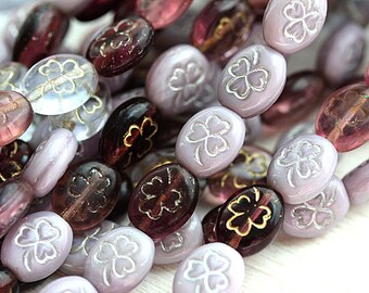 Shamrock beads, Violet purple czech glass beads, clover beads mix, Czech glass, St. Patrick Day, clover beads, 10x8mm - 10Pc - 2206