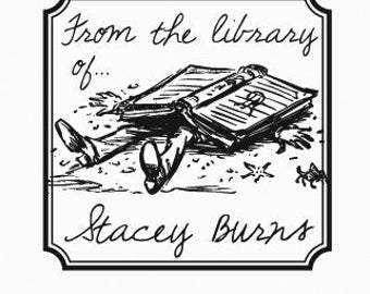 Crushed Under a Huge Book Personalized Ex Libris Bookplate Rubber Stamp F28