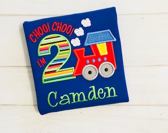 Embroidered Train 1st Birthday 2nd Birthday Train Shirt - Choo Choo I'm 1 Birthday Shirt - Personalized Boy Birthday Shirt