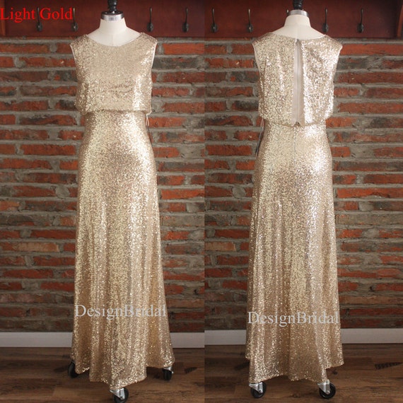 Gold Sequined Prom Dress Long Formal Dress Gold Bridesmaid