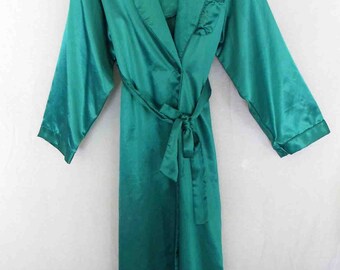 Green Kimono Robe Satin Robe Dressing Gown 1970's Robe