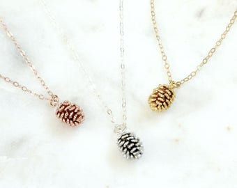 PineCone Necklace, Gold Silver or Rose Gold Necklace, Pine Cone Pendant, Autumn Jewelry, Fall Necklace, Gift For Her, Best Friends Gift