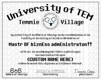 CUSTOMIZED University Of Tem Degree Diploma - Undertale Print to Make U Prouds ! !