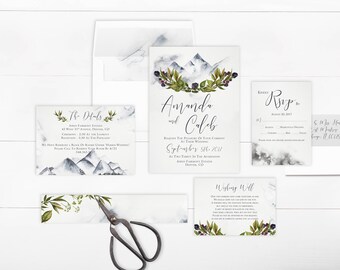 Mountain Wedding Invitation Printable | Woodland Wedding Invitation Suite | Wilderness Wedding | Rustic Mountain | Printed Invitation Suite
