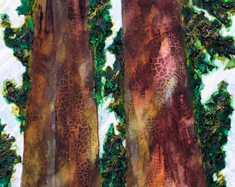 Redwoods - Original 15"x30"x1.5" Acrylic Painting/Mixed Media on Gallery Wrapped Heavy Duty Canvas