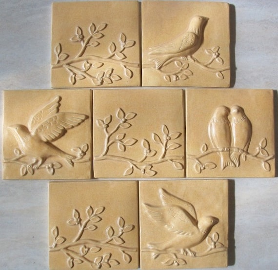  Ceramic  Relief Tiles  Birds on a Vine Plus Set of 7 tiles 