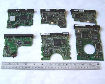 Circuit Boards Salvaged from Hard Drives, Computer Boards, Gold Circuit Board, Geeky Parts Stuff, Circuit Boards with Chips, Assemblage Part