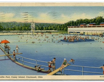 Sunlite Swimming Pool Coney Island Cincinnati Ohio 1941 postcard