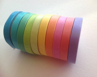 Set of ten rainbow coloured washi tape Japanese tape